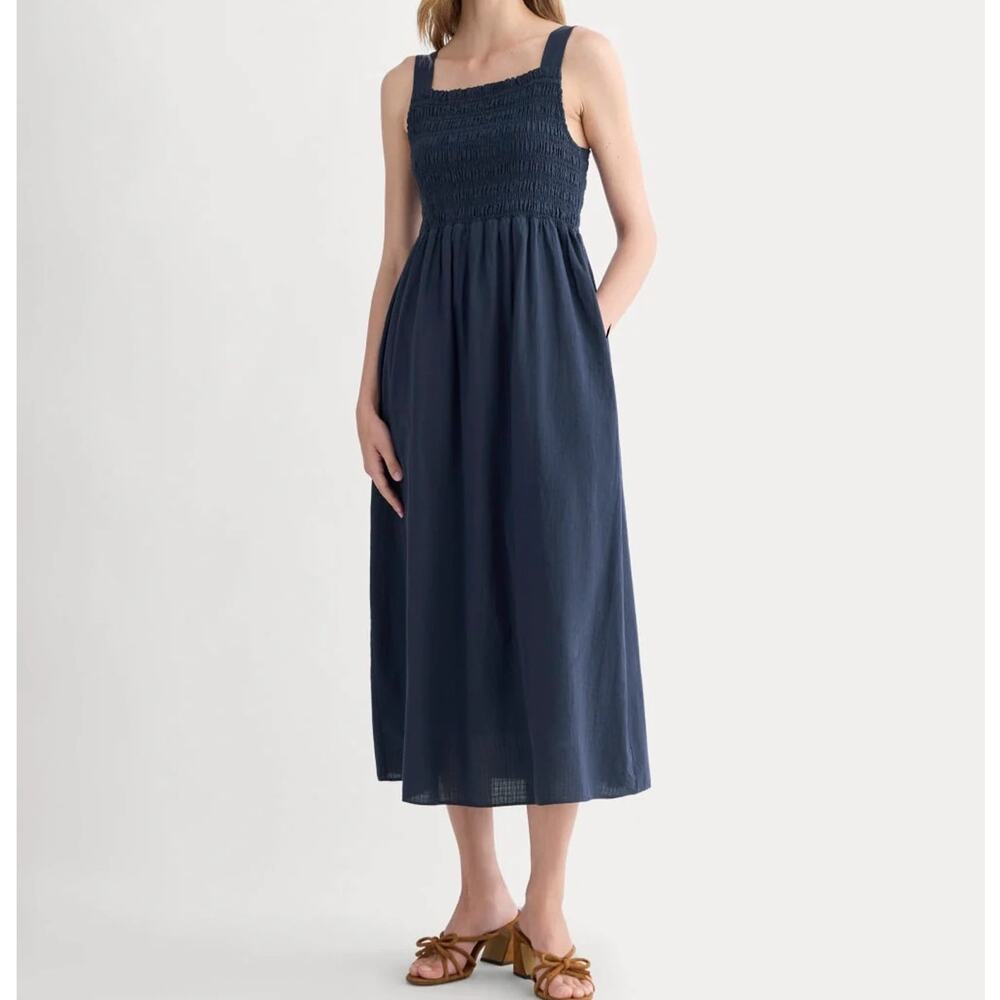 Everlane Women's The Cotton Gauze Smock Midi Dress Navy Blue Size XXS NWT